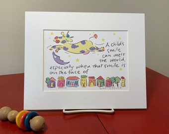 New Personalized art print hand-signed by Sally Huss "The Cow Jumped Over the Moon" (matted 8x10)
