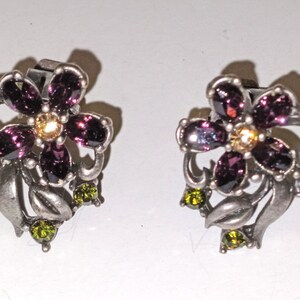 Vintage Hobe Rhinestone Floral Earrings