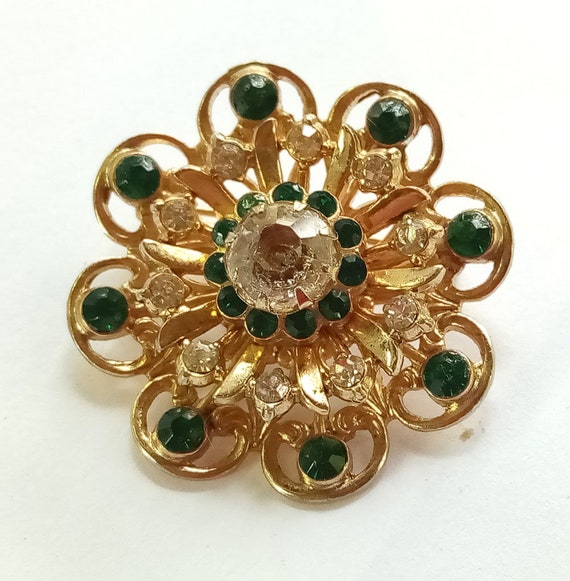 Coro Rhinestone Studded Flower Motif Brooch - image 1