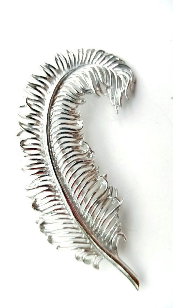 Coro 1960s Silvertone Feather Brooch