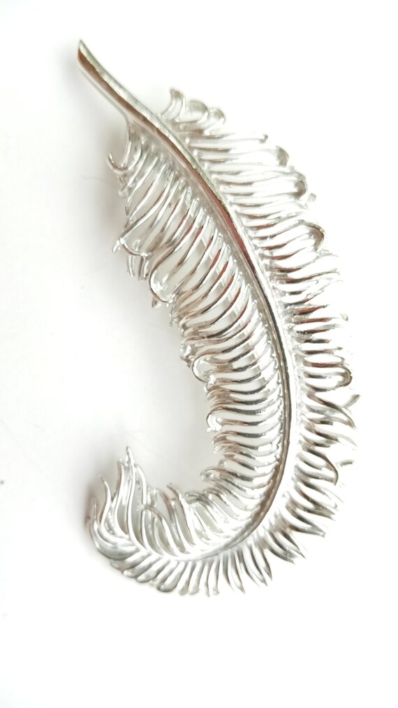 Coro 1960s Silvertone Feather Brooch - image 2