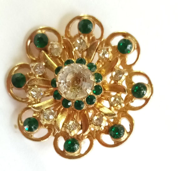 Coro Rhinestone Studded Flower Motif Brooch - image 2