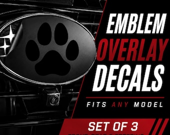 Emblem Overlay Decal Set of 3 – Fits Select Subaru Models – Dog Paw Design – Precision Cut Vinyl