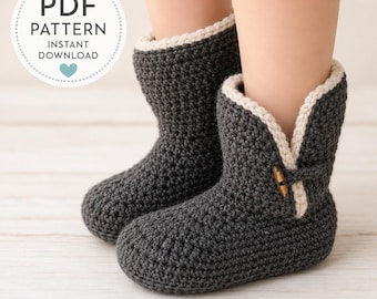 Crochet Women’s Slipper Boots Pattern, Adult Crochet Slippers, Sizes 5–12, PDF Instant Download