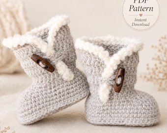Crochet Baby Booties Pattern, Button Baby Boots, Newborn Baby Shoes, Sizes 0–12 Months, PDF Instant Download