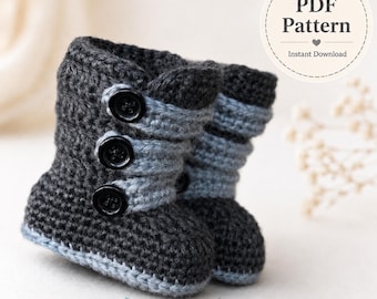 Crochet Baby Booties Pattern, Strappy Button Boots, Newborn Baby Shoes Crochet Pattern, PDF Instant Download