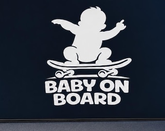Baby on Board Skateboard Decal 4.5" x 5.6", Cute Baby Car Window Sticker, New Parent Vinyl Vehicle Decal