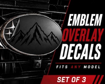 Mountain Emblem Overlay Decal Set of 3 – Front, Rear & Steering Wheel – Premium Vinyl – Multiple Colors