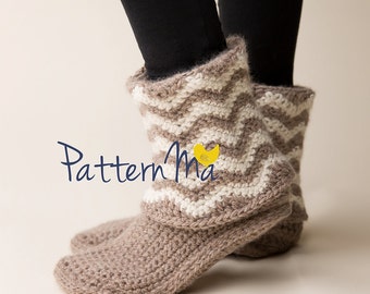 Crochet Slipper Pattern chevrons (Women's size 5-12)  #35