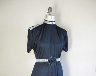 Vintage 1970s Black Greek Revival Disco Queen Dress Dolman Sleeve Dress by Sears The Fashion Place Little Black Dress