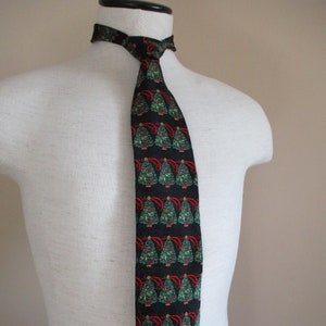 Vintage Holiday Necktie 1990s Holiday Traditions Hallmark Licensed Christmas Tree Print Necktie on a Woven Tonal Black Arabesque a Ground