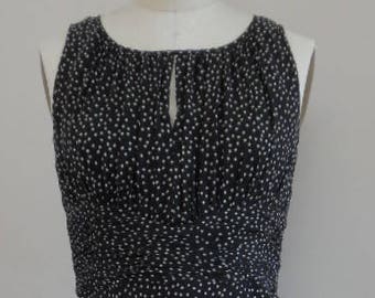 Vintage 1990s Redux 1930s Chocolate Brown Ground with Creme Pin Dots Silk Empire Waist Garden Party Dress from Adrianna Papell