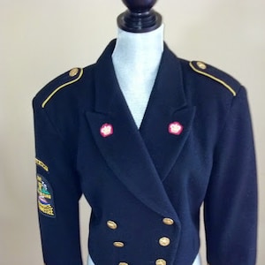 Vintage Navy Blue Wool Cropped Jacket The Limited Womens Wool Melton Military Inspired Jacket Late 1980s Early 1990s