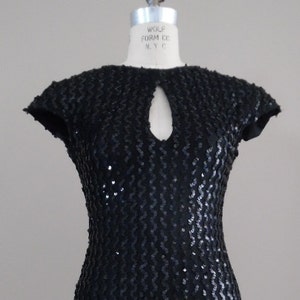 Dress LBD Vintage 1980s ILGWU Union Made Black Knit Cap Sleeve Cocktail Dress with Sequins Little Black Dress Black Club Dress Mini Dress