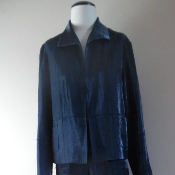 Vintage 1990s Shimmery Navy Blue Evening Casual Chic Pant Suit Separates by Harve Benard, Evening