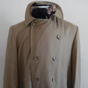 Vintage 1960s London Fog Raincoat Deep Tan Double Breasted Caribe Cloth Maincoats Overcoat Short Trench Coat by Londontown Mfg Co Baltimore