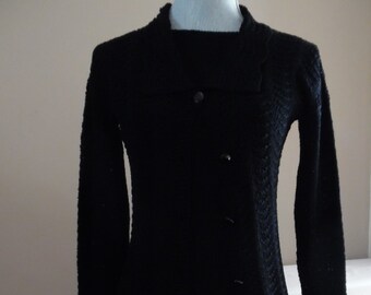 Vintage 1970s Hand Knit Versatile Two Piece Set Little Black Dress and Matching Sweater