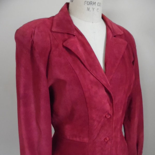 Vintage 1980s Rusty Red Suede Leather Cropped Jacket by Maxima for Neiman Marcus Red Suede Fitted Jacket with Peplum Red Suede Rocker Jacket