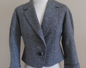 Vintage jaren 1990 Redux 1940s bijgesneden grijze wol mix Tweed vest met driekwart mouwen door I.N.C. Retro 40s jas