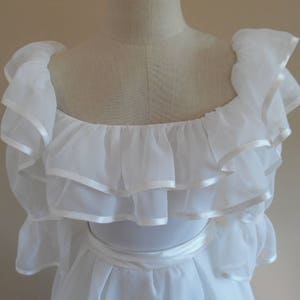 Vintage 1990s Redux 1950s Off Shoulder Short Sleeved Ruffle Trimmed Wedding Gown Dress with Full Skirt by French Design House Sasson