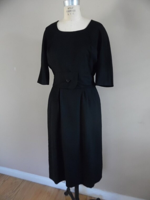 Vintage 1980s Ellen Tracy Black Wool Dress; Secre… - image 2