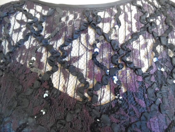 Dress, Vintage 1980s Black and Burgandy Lace, Rib… - image 4