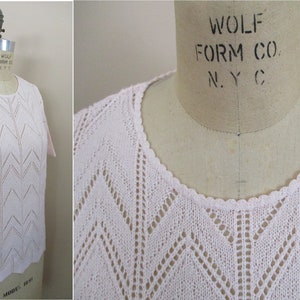 Vintage 1990s Sweater Pink Pointelle Knit Pullover Short Sleeve Sweater by St Michael from Marks and Spencer