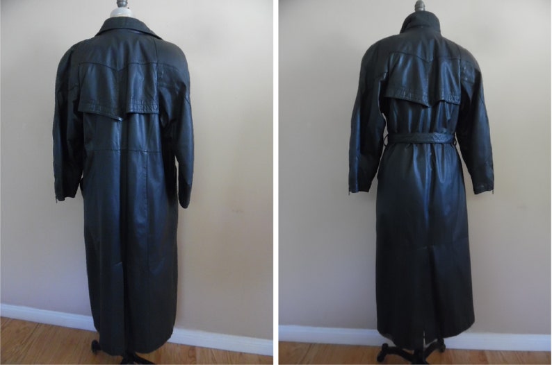 Vintage 1980s Asymmetrical Leather Trench Coat by Bagatelle Charcoal Gray Leather Long Trench Coat Steel Gray Leather Coat w Quilted Lining