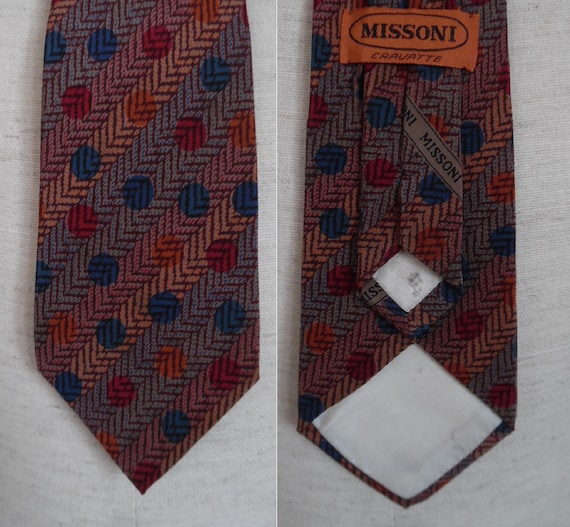 Vintage 1990s Necktie Tie Rust Sage Teal Dot and … - image 2