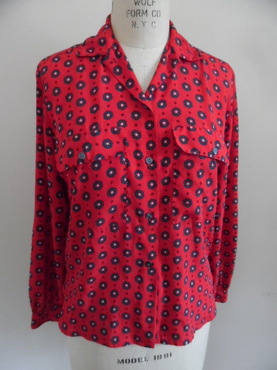 Vintage 1970s Red and Green Foulard Shirt by Jones