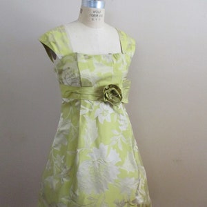 Vintage 1990s Cocktail Dress Acid Green Silk Floral Brocade Party Dress with Pouf Skirt from Teri Jon by Rickie Freeman image 3