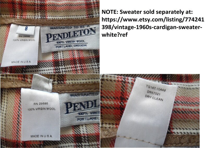 Vintage 1990s Wool Plaid Skirt by Pendleton Red Brown and Cream Side Pleated Skirt