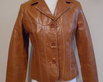 Vintage leren jack van Wilson's karamelkleurige, licht verweerde en gepolijste leren blazer korte leren jas van Wilson's Leather