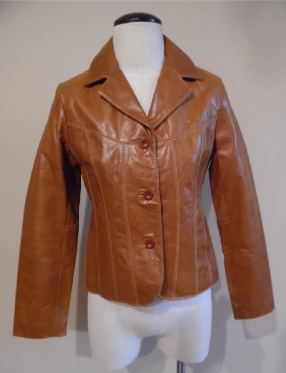 Vintage Wilson's Leather Jacket Caramel Colored Lightly Distressed and Burnished Leather Blazer Short Leather Coat by Wilson's Leather