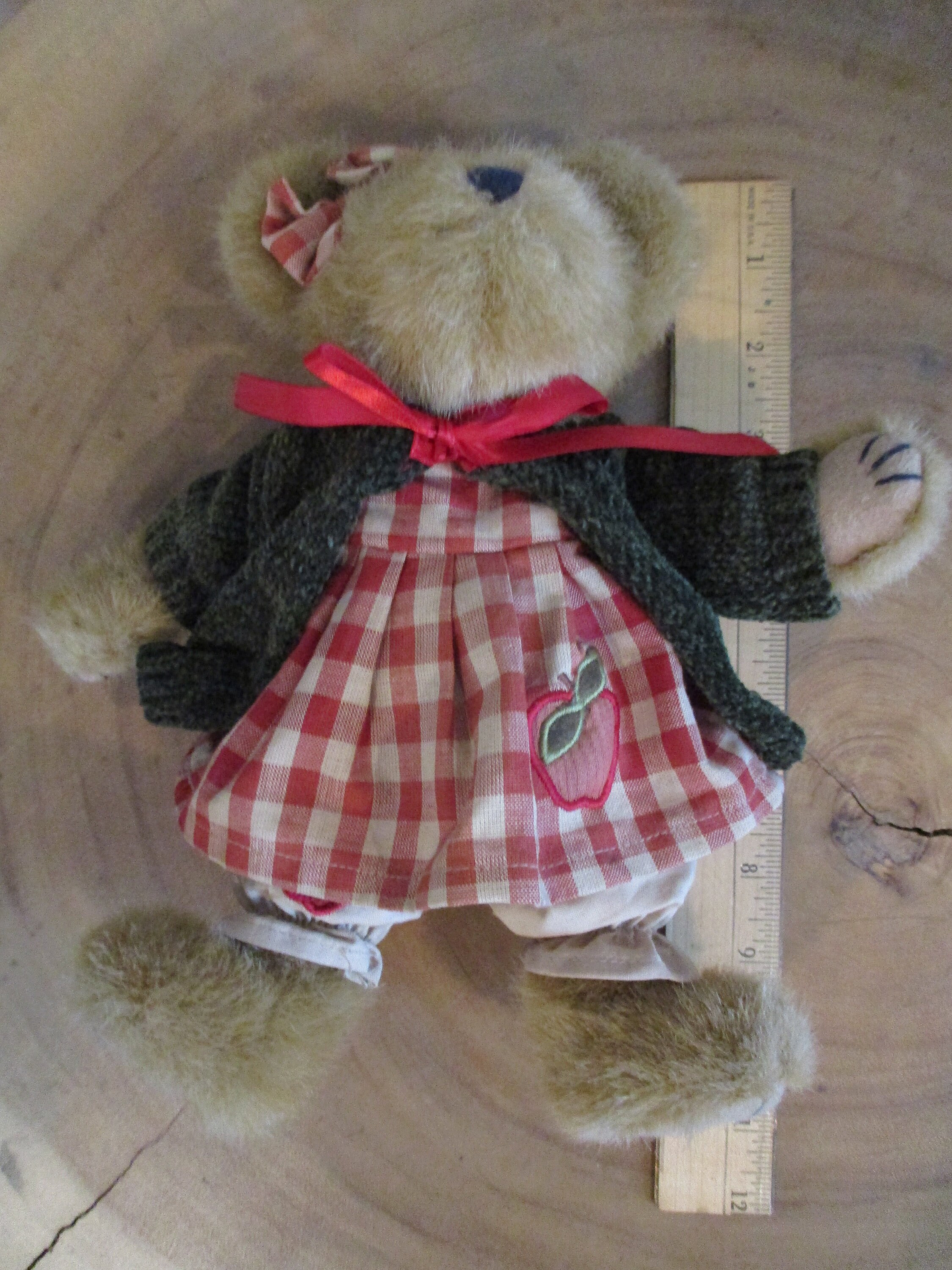 Vintage 1988 - 2001 Boyd's Bear With Red Gingham Check Dress and