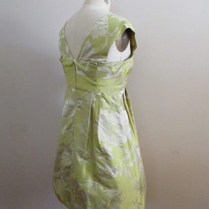 Vintage 1990s Cocktail Dress Acid Green Silk Floral Brocade Party Dress with Pouf Skirt from Teri Jon by Rickie Freeman image 4