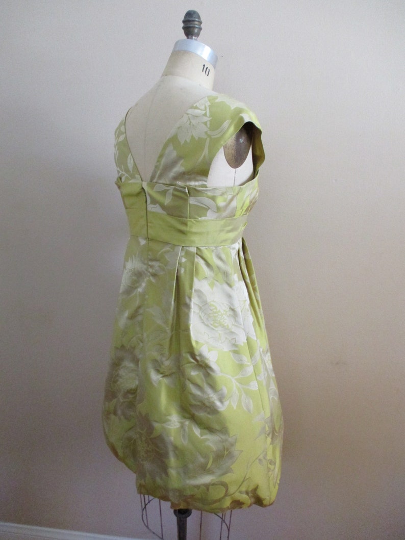 Vintage 1990s Cocktail Dress Acid Green Silk Floral Brocade Party Dress with Pouf Skirt from Teri Jon by Rickie Freeman image 4