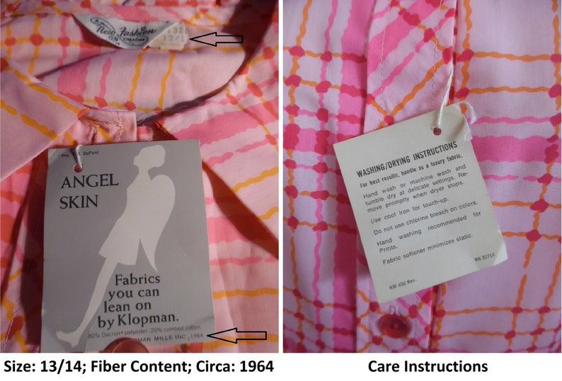 Vintage 1960s Pink Plaid Dress by New Fashion Creations Slim Shirt Dress NWT Shift Shirt Dress Long Sleeve Career Dress Casual Dress image 10