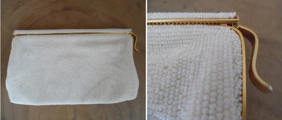 Vintage 1960s White Beaded Evening Clutch Walborg… - image 1