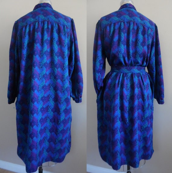 Dress Vintage 1970s Blue Fuchsia Multi Paisley Pr… - image 3