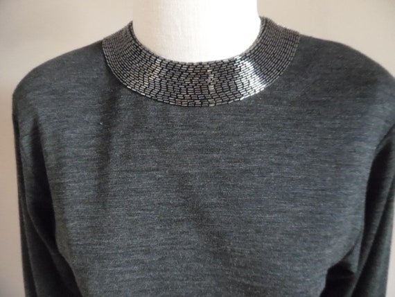 Vintage 1980s Heather Gray Jersey Knit Cocktail D… - image 6