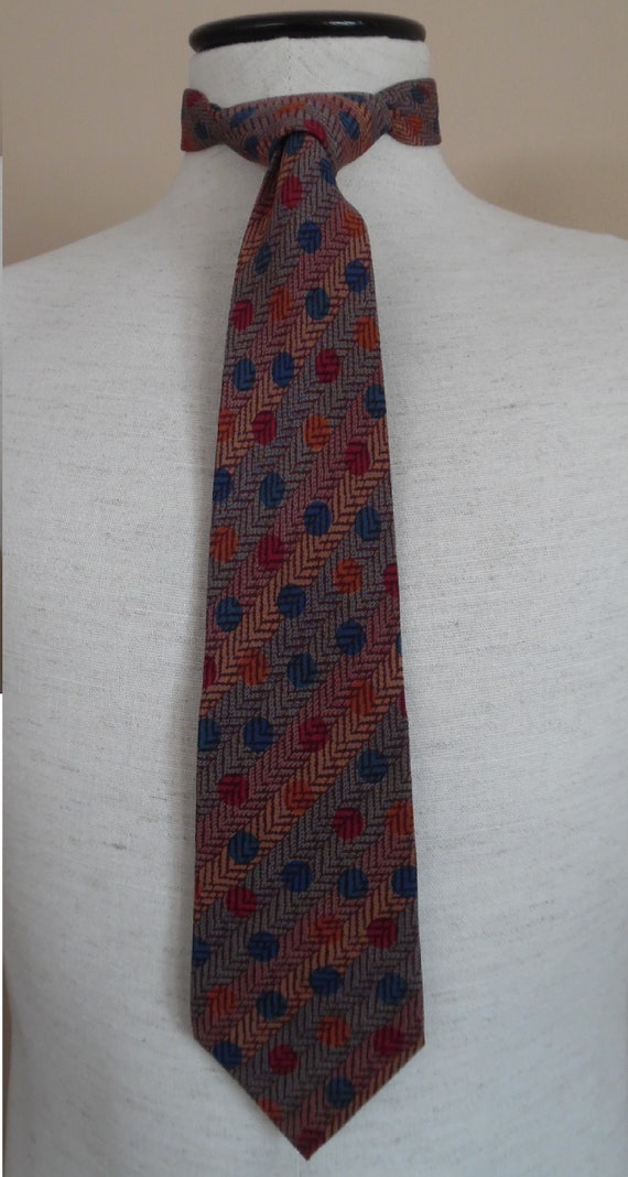 Vintage 1990s Necktie Tie Rust Sage Teal Dot and … - image 1