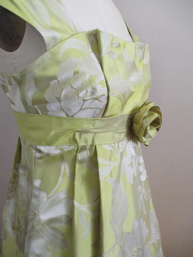 Vintage 1990s Cocktail Dress Acid Green Silk Floral Brocade Party Dress with Pouf Skirt from Teri Jon by Rickie Freeman image 2