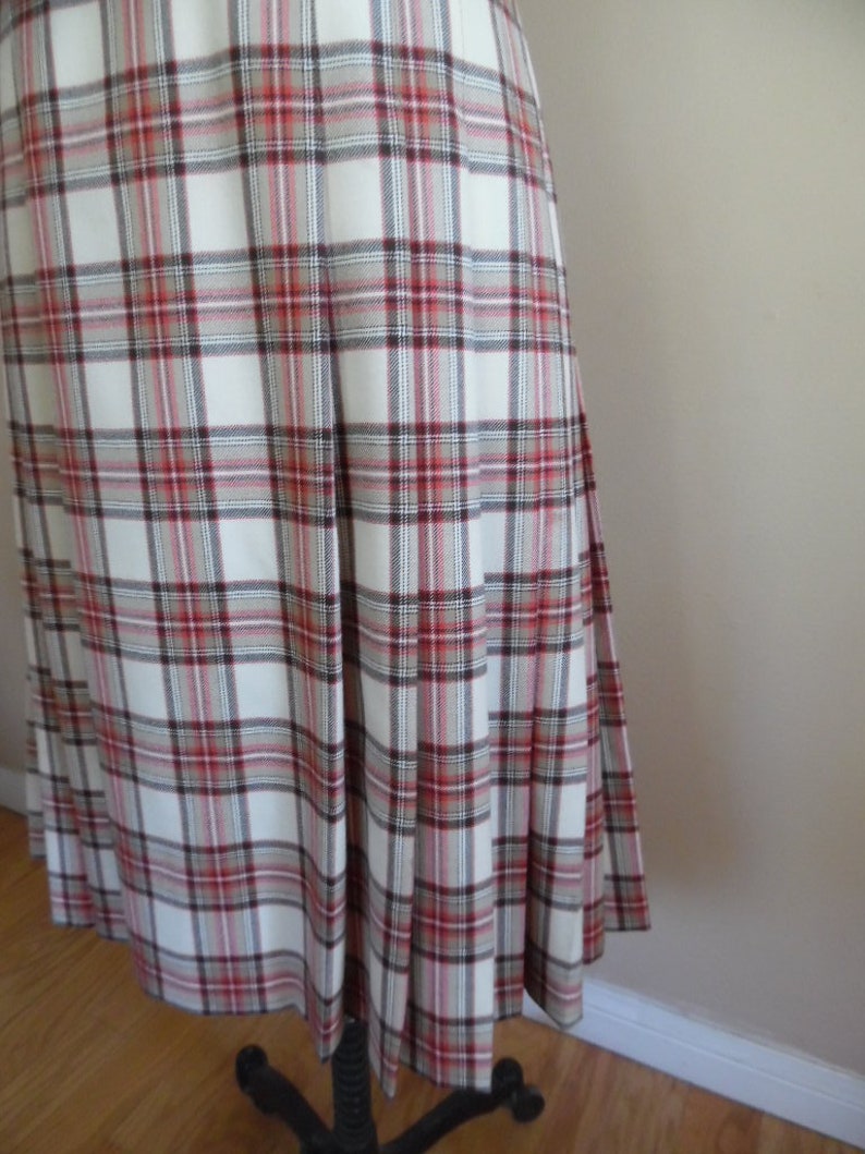 Vintage 1990s Wool Plaid Skirt by Pendleton Red Brown and Cream Side Pleated Skirt