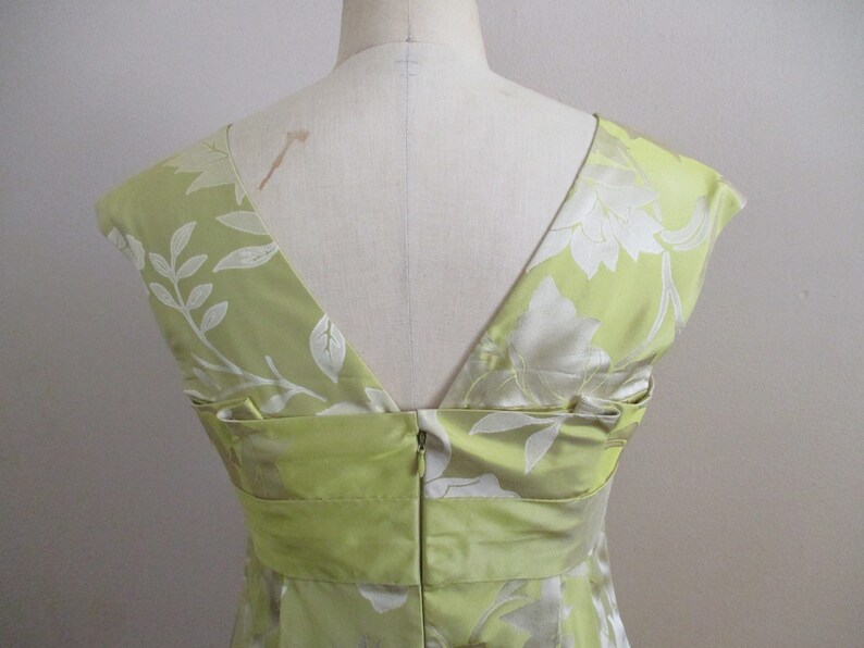 Vintage 1990s Cocktail Dress Acid Green Silk Floral Brocade Party Dress with Pouf Skirt from Teri Jon by Rickie Freeman image 6