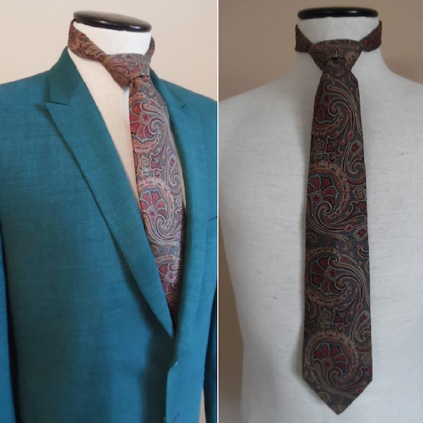 Vintage Paisley Silk Necktie from The Talbott Shop by At Ease Green Brown Burgundy and Teal Robert Talbott NeckwearLetasVintage