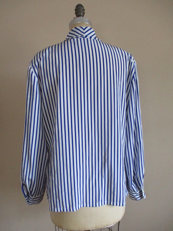 Vintage 1990s Blue and White Striped Blouse Surpl… - image 7