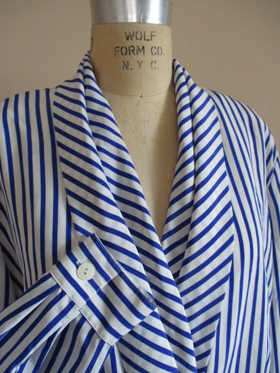 Vintage 1990s Blue and White Striped Blouse Surpl… - image 1