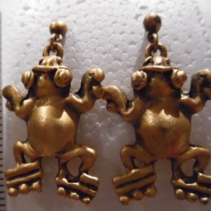 Vintage Alva Studios oro plateado rana pendientes rana colgante pendientes