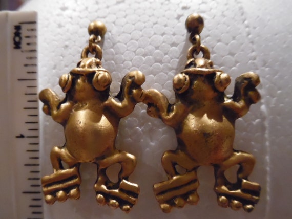 Vintage Alva Studios Gold Plated Frog Earrings Frog Dangle Earrings